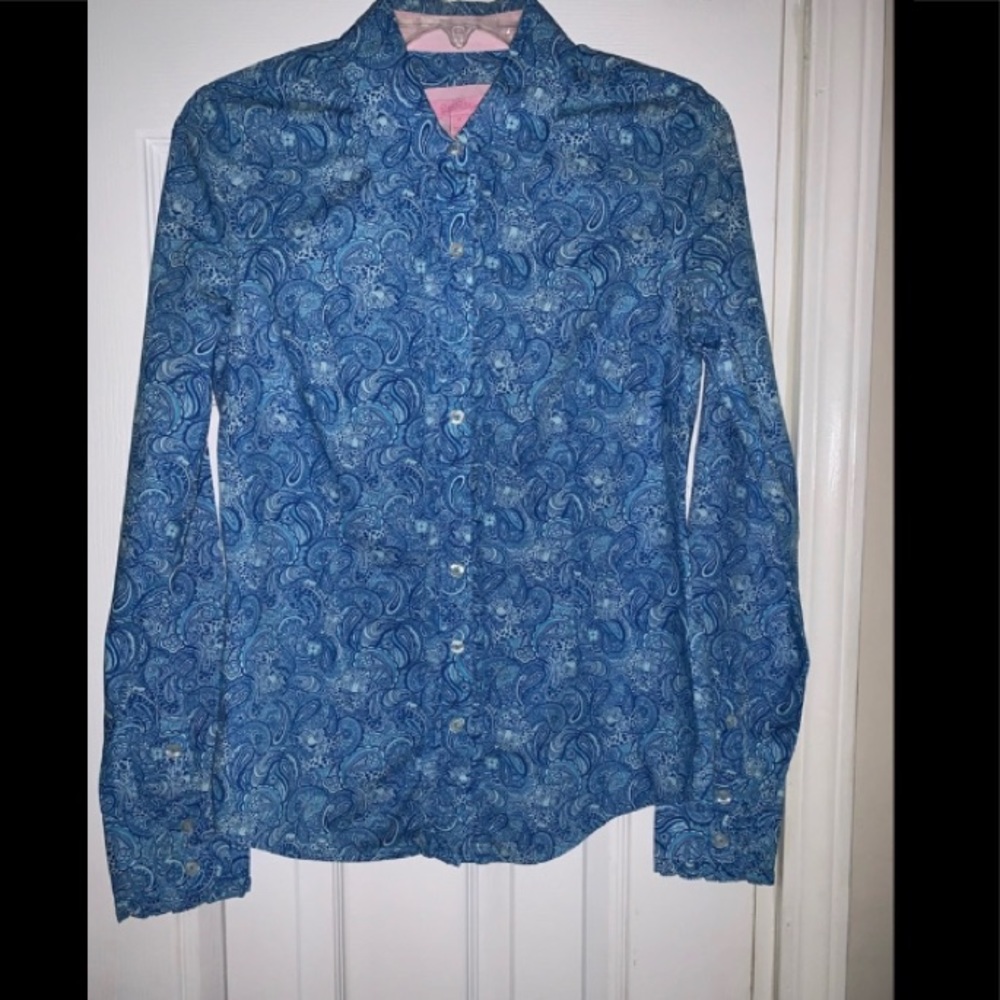 NWOT, Lilly Pulitzer Paisley Blue Blouse, Size 2